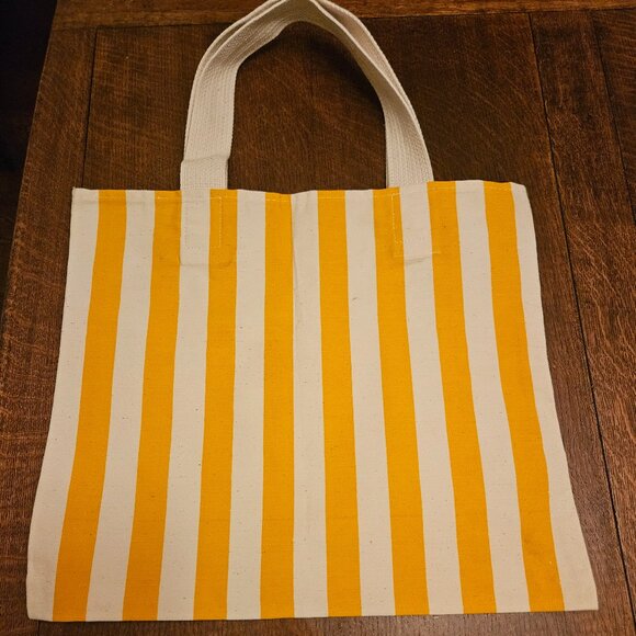 Vintage Giorgio Beverly Hills Yellow & White Stripe Canvas Tote Bag. - Picture 2 of 4